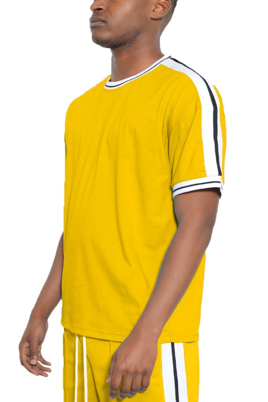 Men's Striped Tape Short Sleeve Shirt - Tigbul's Variety Fashion Shop