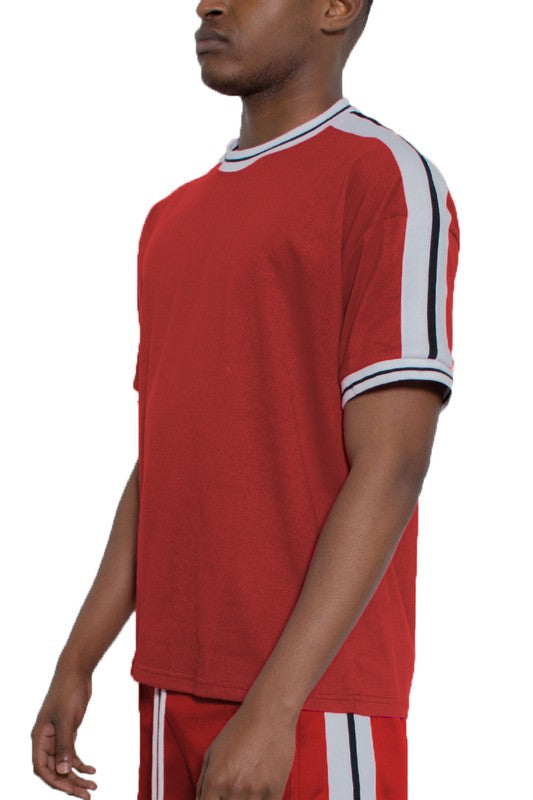 Men's Striped Tape Short Sleeve Shirt - Tigbul's Variety Fashion Shop