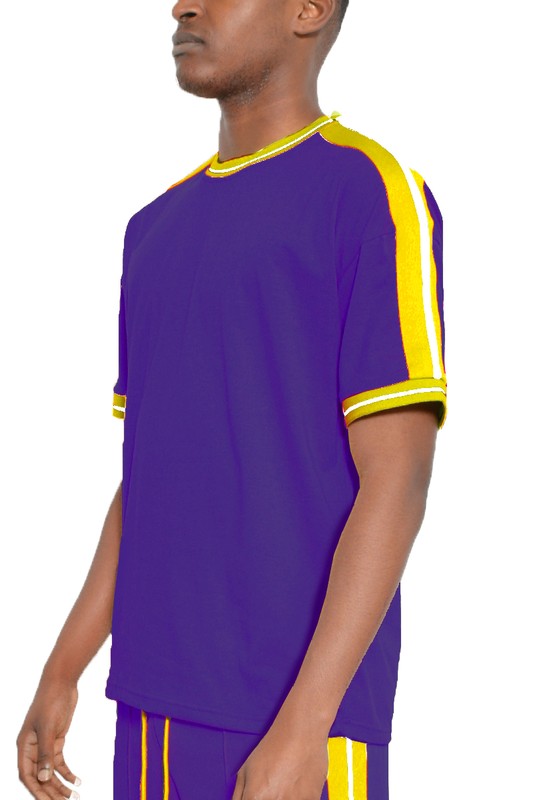 Men's Striped Tape Short Sleeve Shirt - Tigbul's Variety Fashion Shop