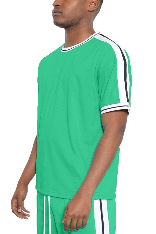 Men's Striped Tape Short Sleeve Shirt - Tigbul's Variety Fashion Shop