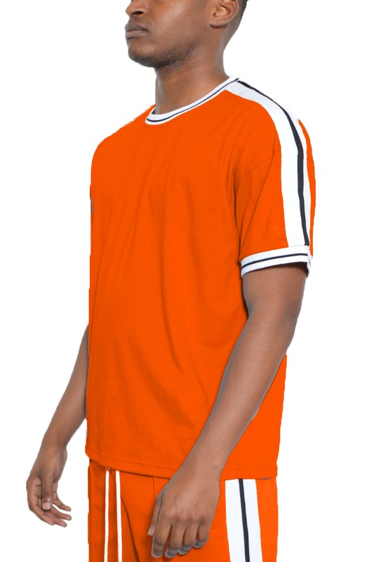 Men's Striped Tape Short Sleeve Shirt - Tigbul's Variety Fashion Shop