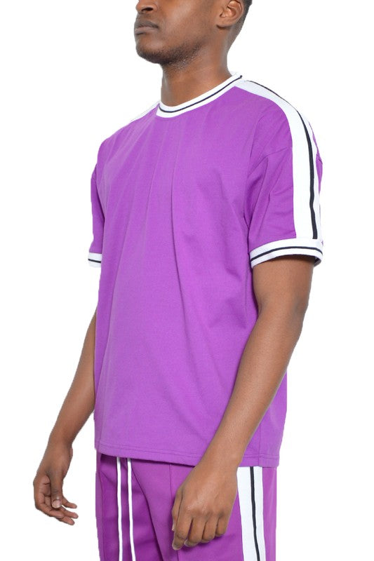 Men's Striped Tape Short Sleeve Shirt - Tigbul's Variety Fashion Shop
