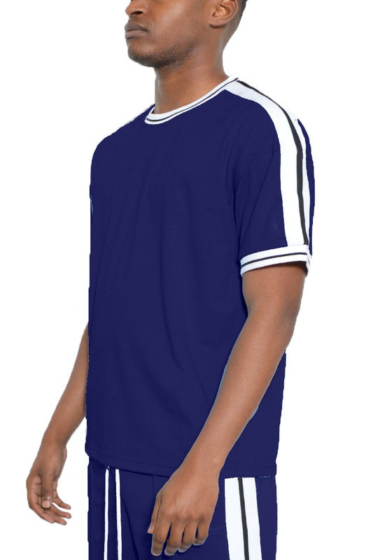Men's Striped Tape Short Sleeve Shirt - Tigbul's Variety Fashion Shop