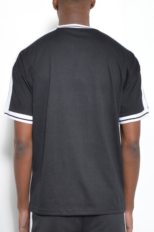 Men's Striped Tape Short Sleeve Shirt - Tigbul's Variety Fashion Shop