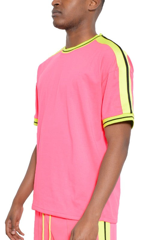 Men's Striped Tape Short Sleeve Shirt - Tigbul's Variety Fashion Shop