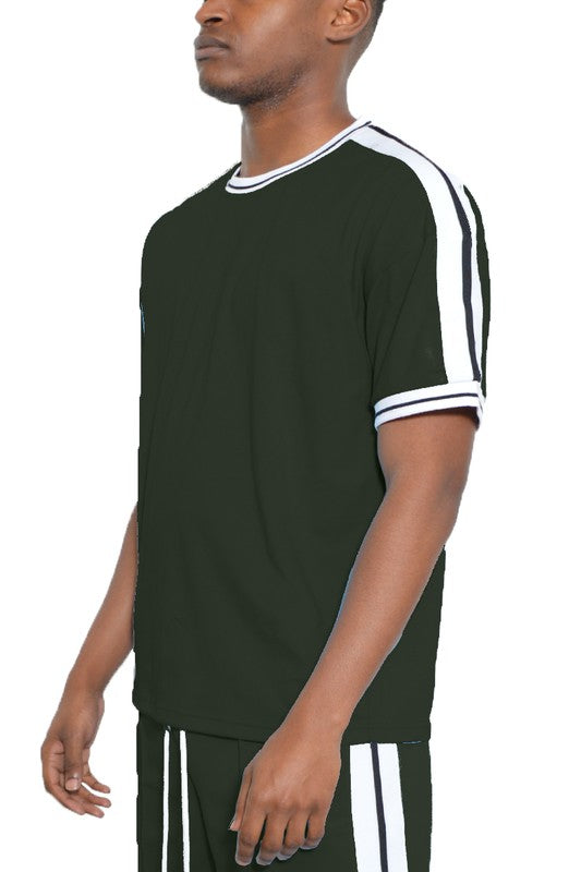 Men's Striped Tape Short Sleeve Shirt - Tigbul's Variety Fashion Shop