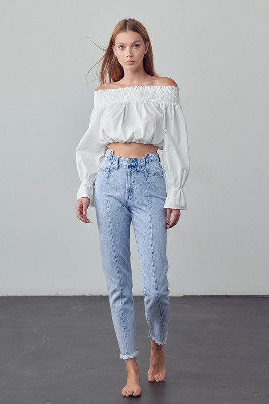 High Waist Frayed Tapered Jeans - Tigbul's Variety Fashion Shop
