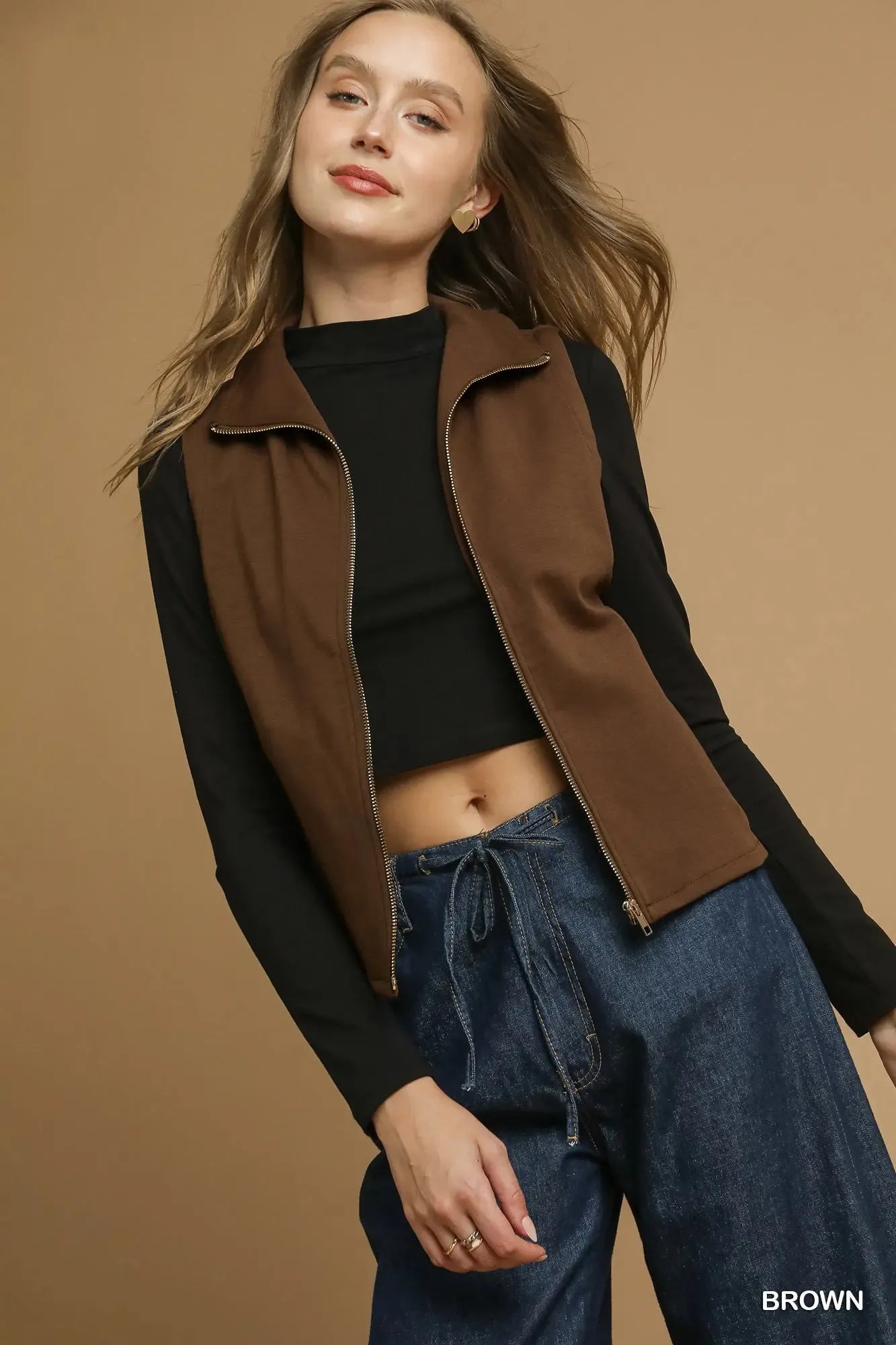 Umgee Zip-Front Fitted Vest with Pockets - Tigbul's Variety Fashion Shop