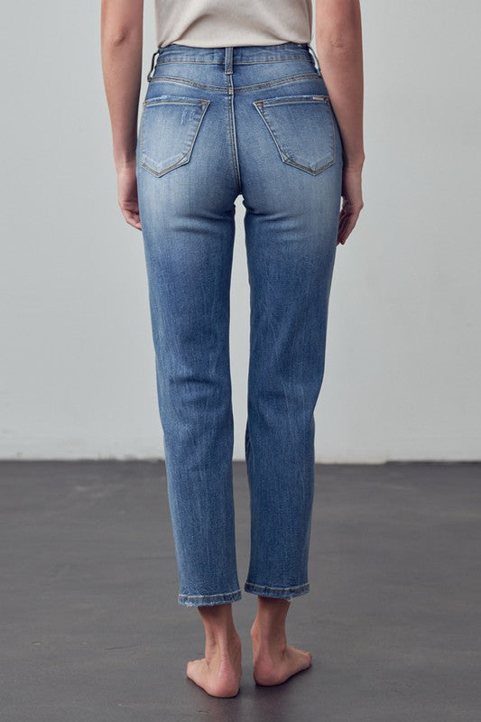 High Rise Distressed Girlfriend Jeans - Tigbul's Variety Fashion Shop