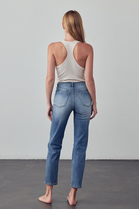 High Rise Distressed Girlfriend Jeans - Tigbul's Variety Fashion Shop