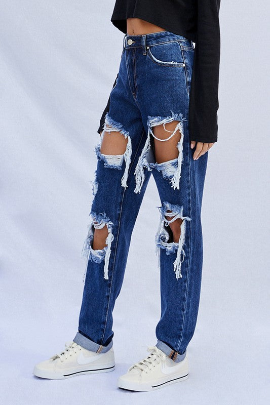 High Waist Ripped Baggy Jeans - Tigbul's Variety Fashion Shop