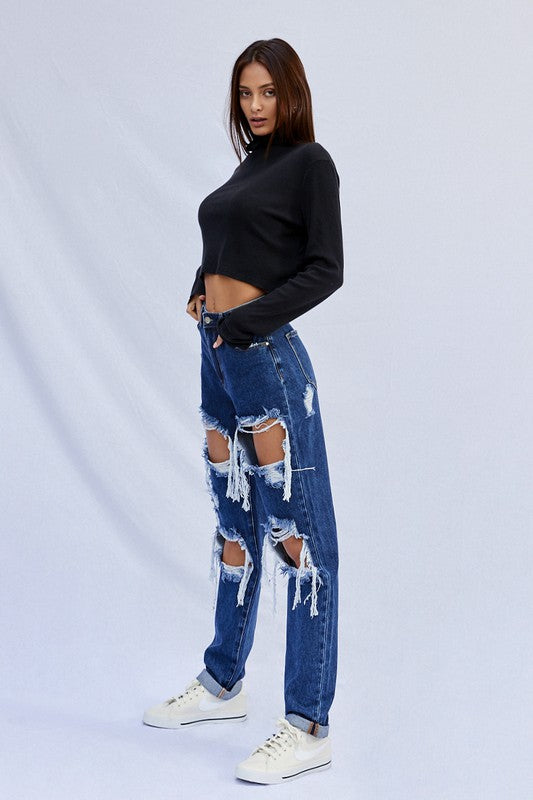 High Waist Ripped Baggy Jeans - Tigbul's Variety Fashion Shop