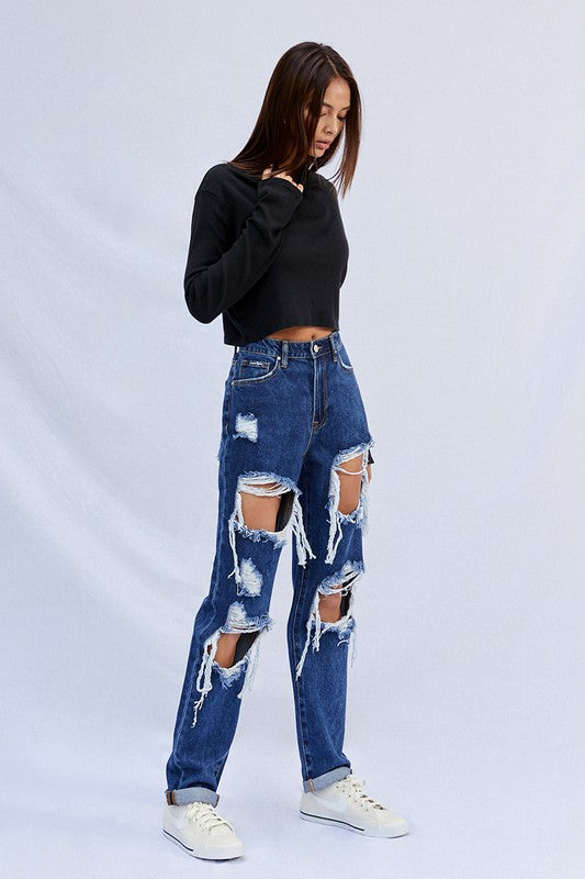 High Waist Ripped Baggy Jeans - Tigbul's Variety Fashion Shop