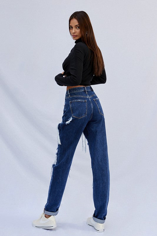 High Waist Ripped Baggy Jeans - Tigbul's Variety Fashion Shop