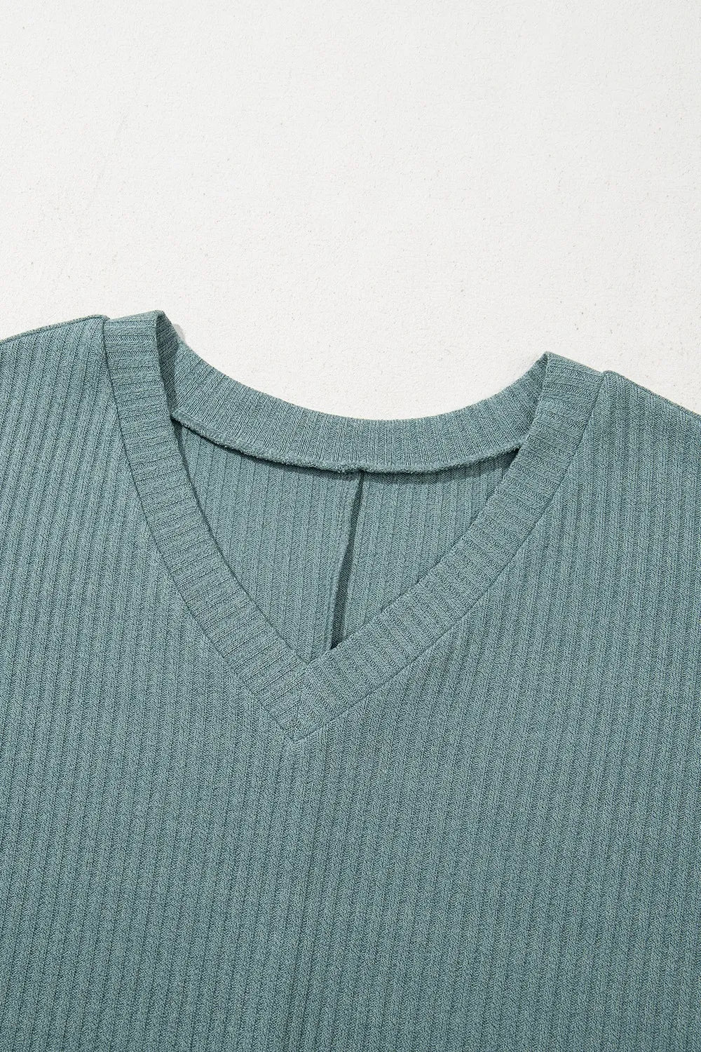 Blue Oversized Ribbed Knit V Neck Dolman Short Sleeve Top - Tigbul's Variety Fashion Shop