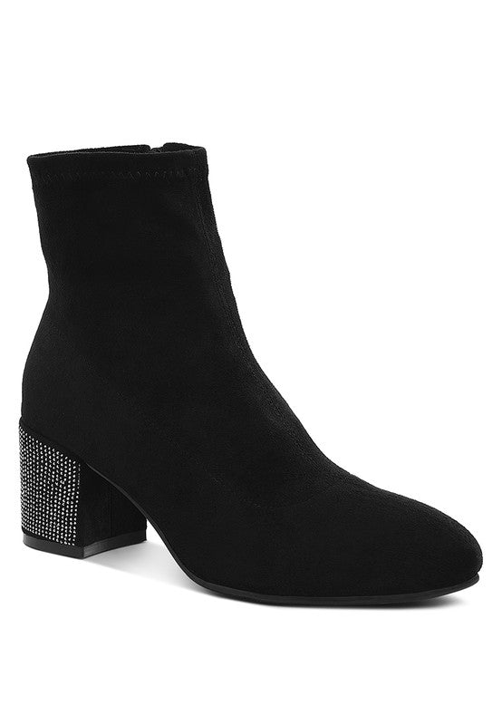 Chena Rhinestones Embellished Block Heel Boots - Tigbul's Variety Fashion Shop
