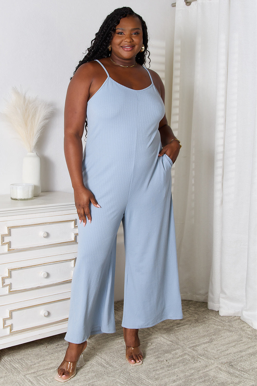 Spaghetti Strap V-Neck Jumpsuit - Tigbul's Variety Fashion Shop