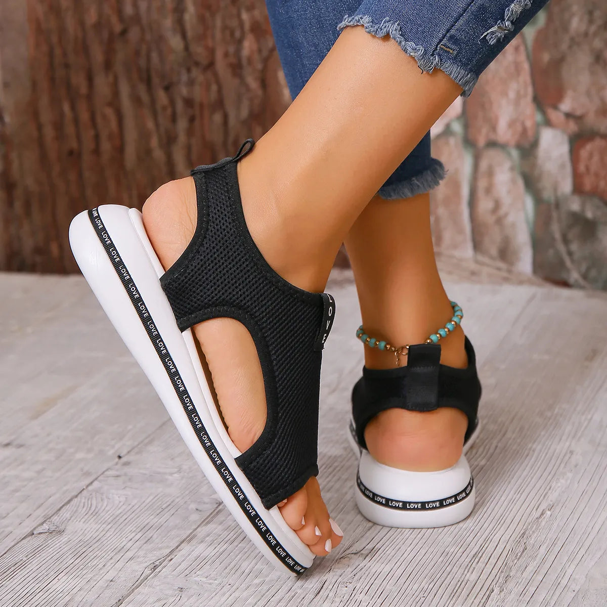 Mesh Open Toe Platform Sandals - Tigbul's Variety Fashion Shop