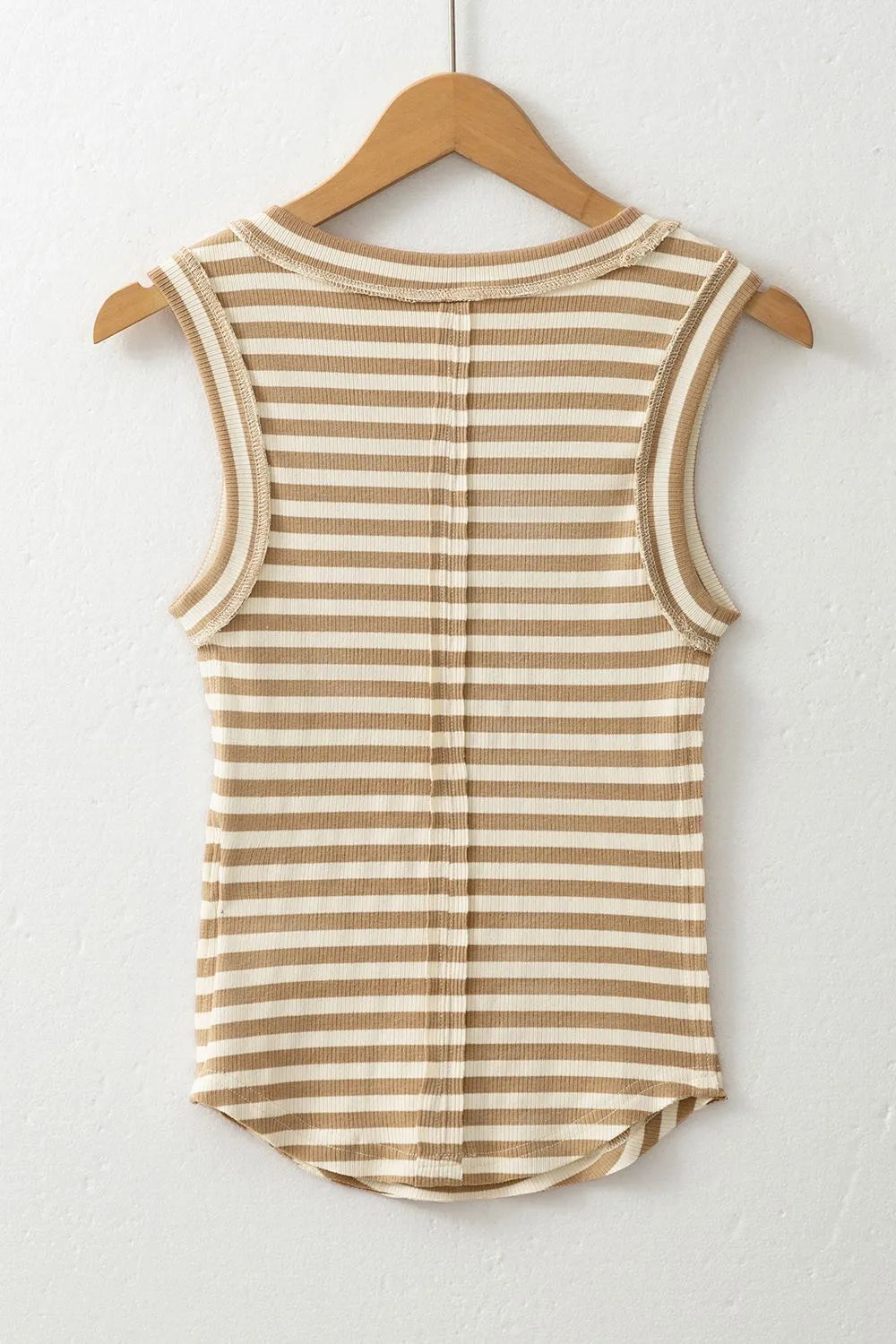 Stripe Exposed Seam Trim Round Neck Sleeveless Top - Tigbul's Variety Fashion Shop