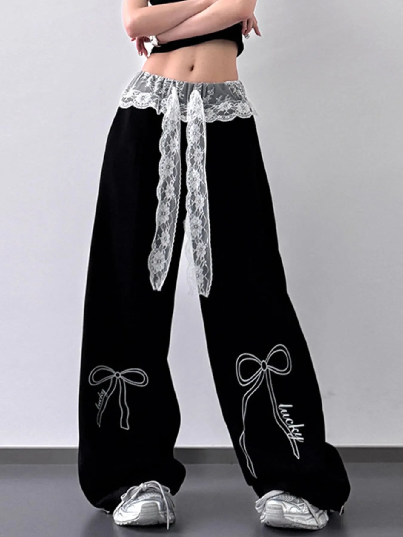 Wide Leg Pants with Lace Belt Detail - Tigbul's Variety Fashion Shop