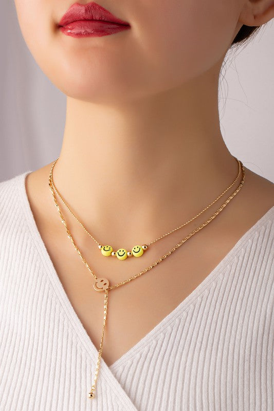 Two row smiley face charms Y necklace - Tigbul's Variety Fashion Shop