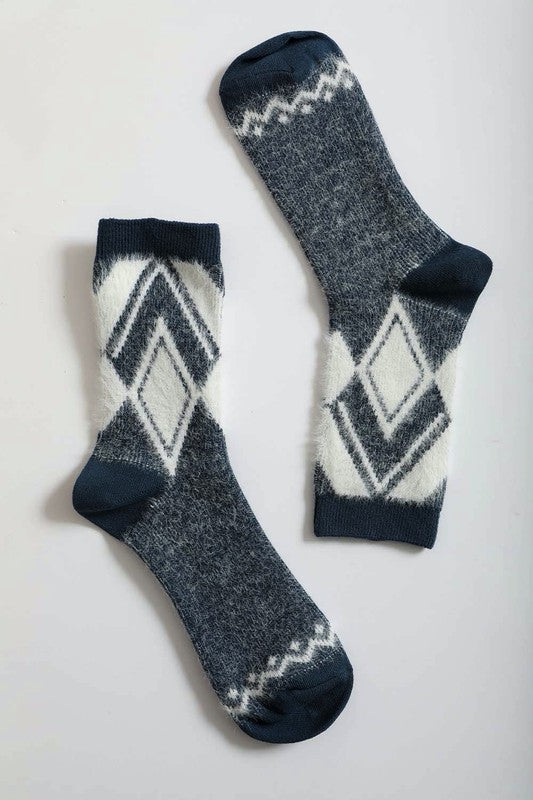 Faux Mohair Diamond Pattern Socks - Tigbul's Variety Fashion Shop
