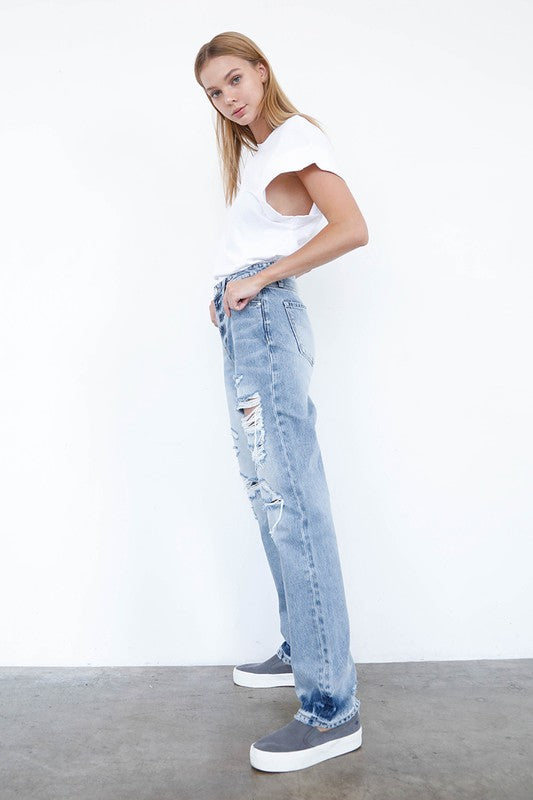 High Waist Loose Straight Jeans - Tigbul's Variety Fashion Shop