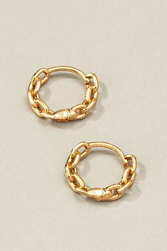 Premium brass chain shape huggie hoop earrings - Tigbul's Variety Fashion Shop