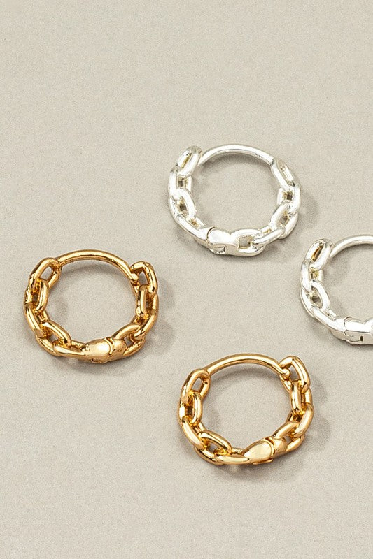 Premium brass chain shape huggie hoop earrings - Tigbul's Variety Fashion Shop
