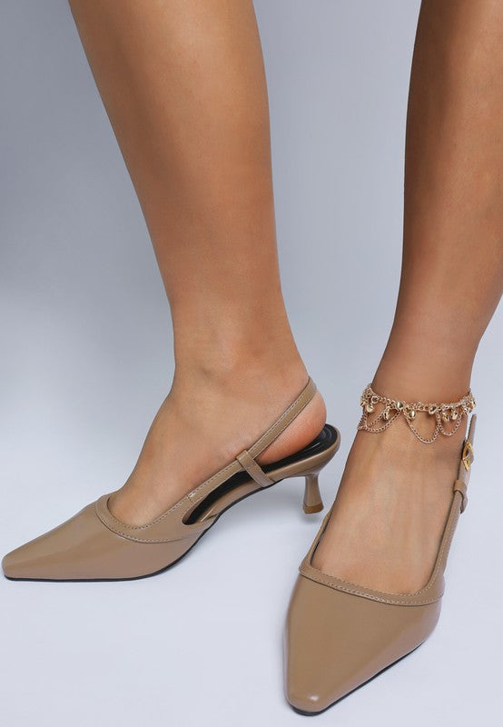 Sizes 9 and 10 Kitten Heel Slingback Taupe Sandals - Tigbul's Variety Fashion Shop