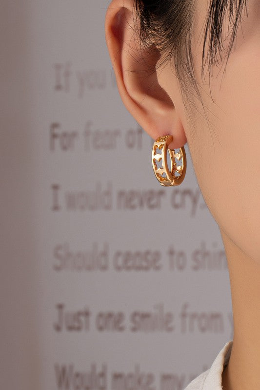 Cutout butterfly brass mini hoop earrings - Tigbul's Variety Fashion Shop