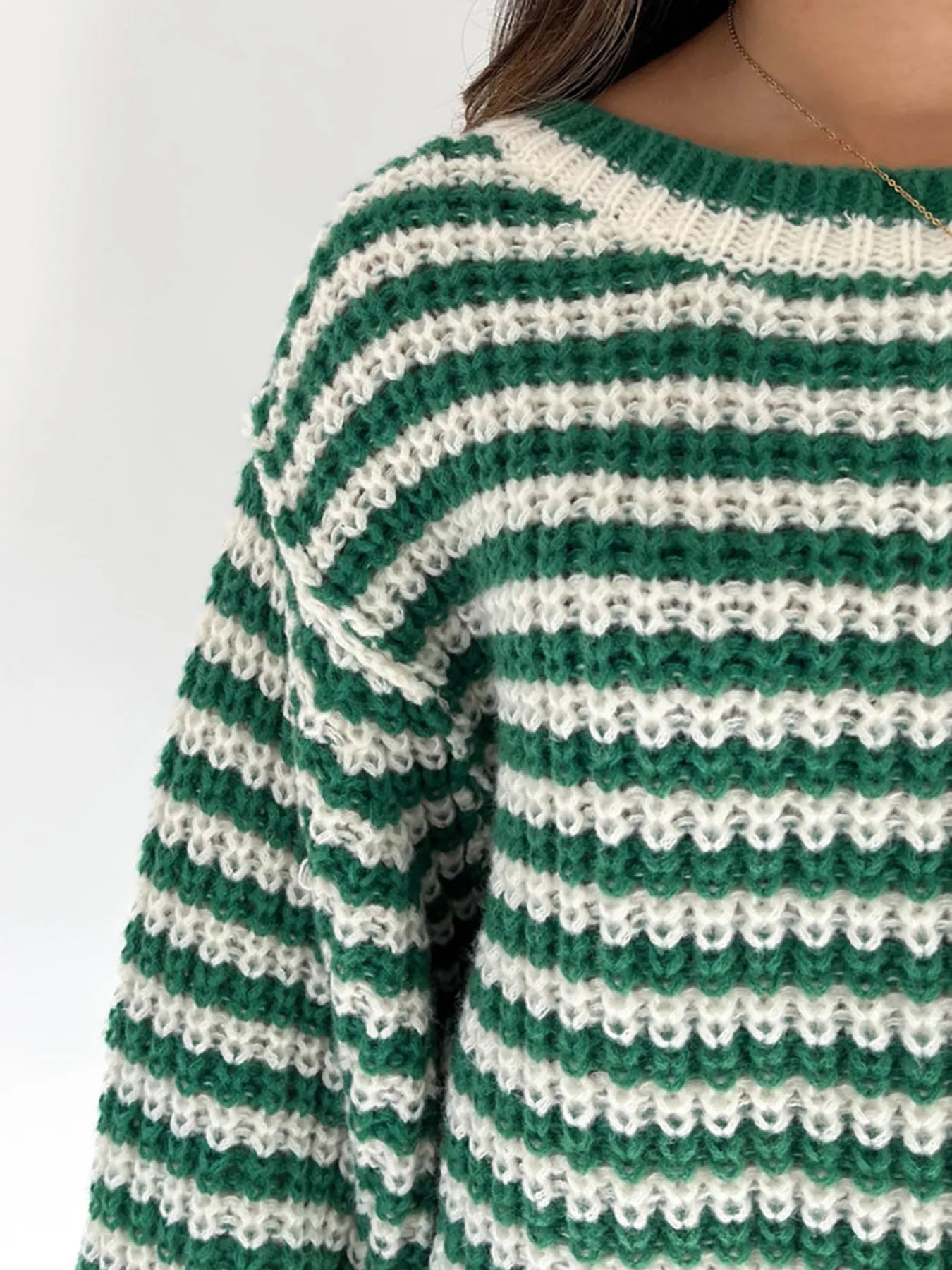 Oversized Striped Drop Shoulder Sweater - Tigbul's Variety Fashion Shop