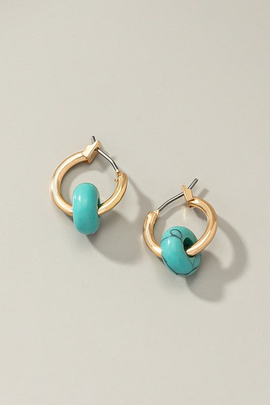 Mini hoop earrings with donut shape natural stone - Tigbul's Variety Fashion Shop