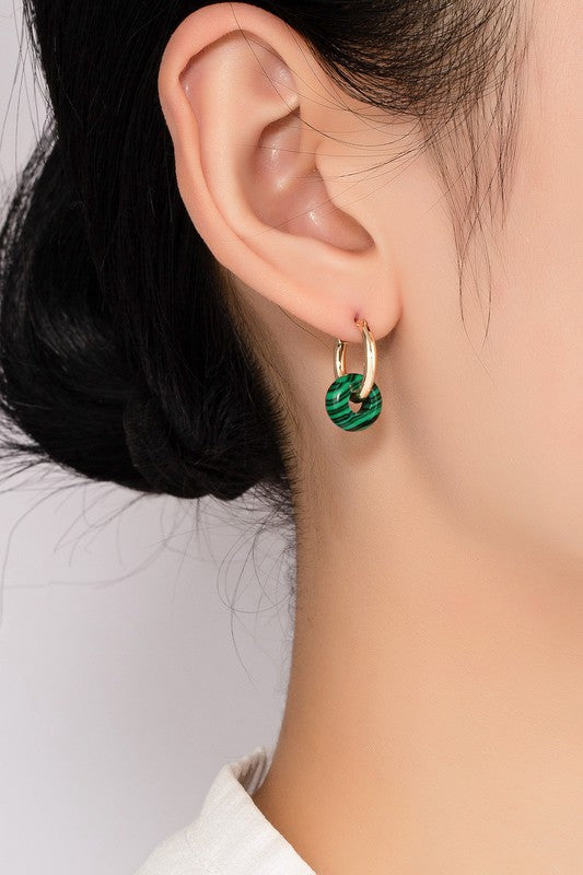 Mini hoop earrings with donut shape natural stone - Tigbul's Variety Fashion Shop