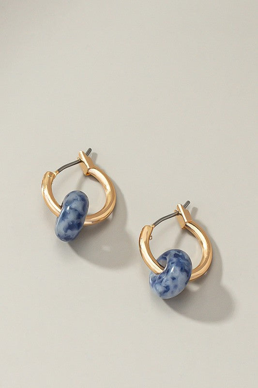 Mini hoop earrings with donut shape natural stone - Tigbul's Variety Fashion Shop