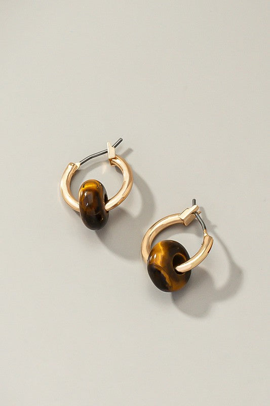 Mini hoop earrings with donut shape natural stone - Tigbul's Variety Fashion Shop