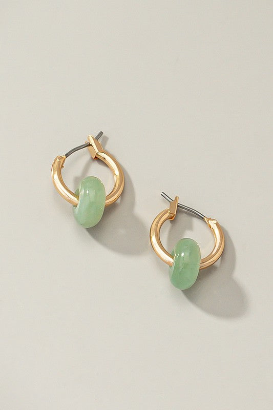 Mini hoop earrings with donut shape natural stone - Tigbul's Variety Fashion Shop