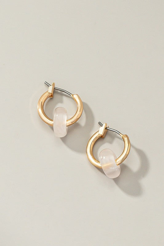 Mini hoop earrings with donut shape natural stone - Tigbul's Variety Fashion Shop