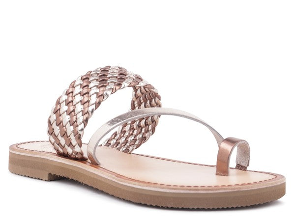 ISIDORA BRAIDED LEATHER FLAT SANDAL - Tigbul's Variety Fashion Shop