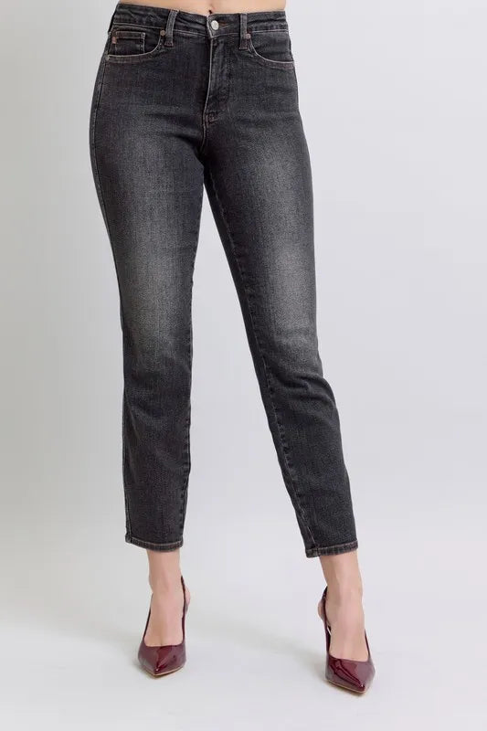 Judy Blue Full Size Midi Rise Tummy Control Slim Jeans Plus Size - Tigbul's Variety Fashion Shop
