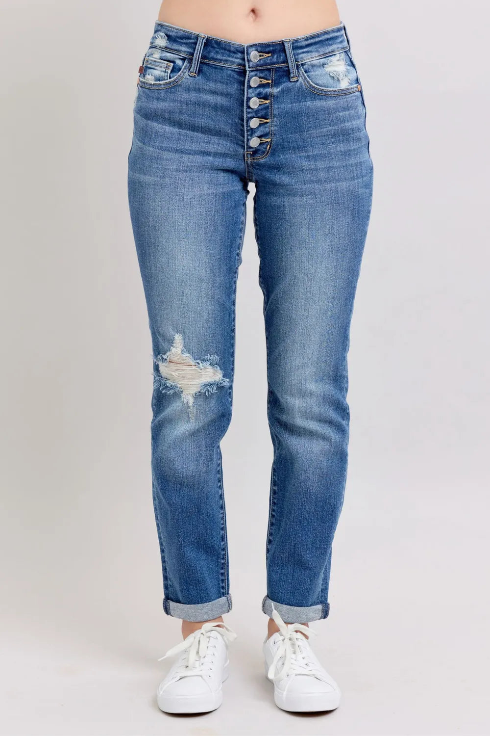 Judy Blue Size 9/29 Button Fly Distressed Jeans with Pockets - Tigbul's Variety Fashion Shop
