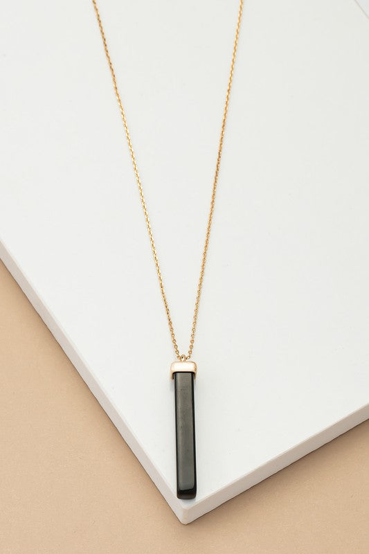 LONG BAR NATURAL STONE PENDANT NECKLACE - Tigbul's Variety Fashion Shop