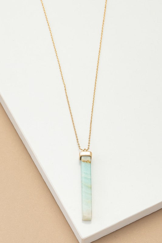 LONG BAR NATURAL STONE PENDANT NECKLACE - Tigbul's Variety Fashion Shop
