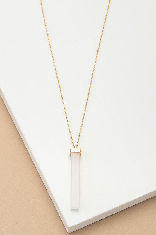 LONG BAR NATURAL STONE PENDANT NECKLACE - Tigbul's Variety Fashion Shop