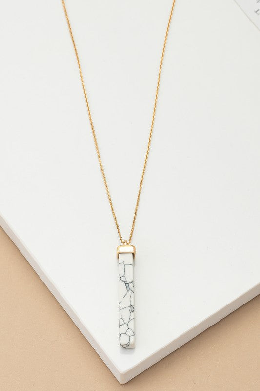 LONG BAR NATURAL STONE PENDANT NECKLACE - Tigbul's Variety Fashion Shop