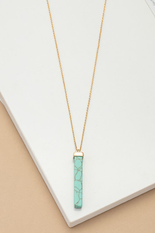 LONG BAR NATURAL STONE PENDANT NECKLACE - Tigbul's Variety Fashion Shop