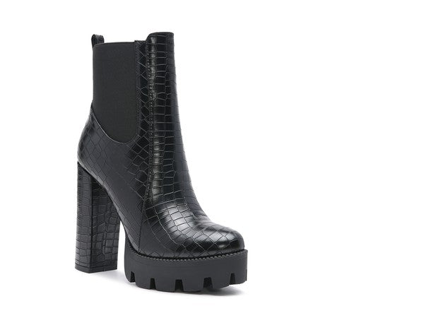 LONDON RAG BEATRIZ CROC PRINT BLOCK HEEL BOOTS - Tigbul's Variety Fashion Shop