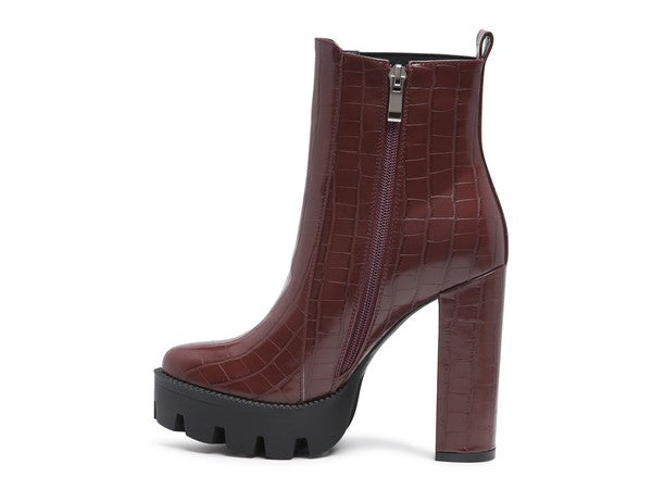 LONDON RAG BEATRIZ CROC PRINT BLOCK HEEL BOOTS - Tigbul's Variety Fashion Shop