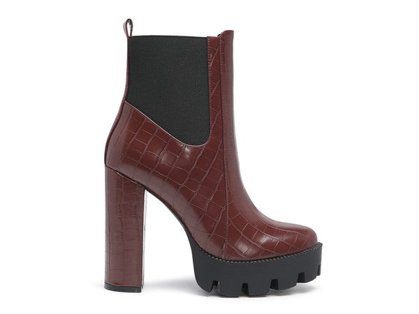 LONDON RAG BEATRIZ CROC PRINT BLOCK HEEL BOOTS - Tigbul's Variety Fashion Shop