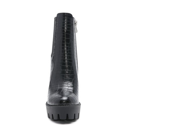 LONDON RAG BEATRIZ CROC PRINT BLOCK HEEL BOOTS - Tigbul's Variety Fashion Shop